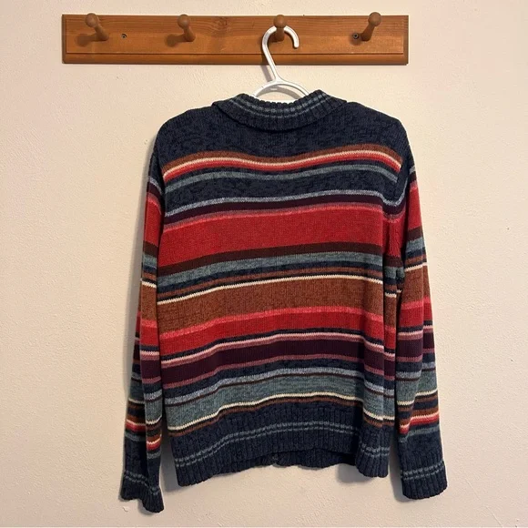 Vintage Women's Multicolor Striped Zip-Up Sweater Size Medium Cotton Blend - Picture 3 of 5